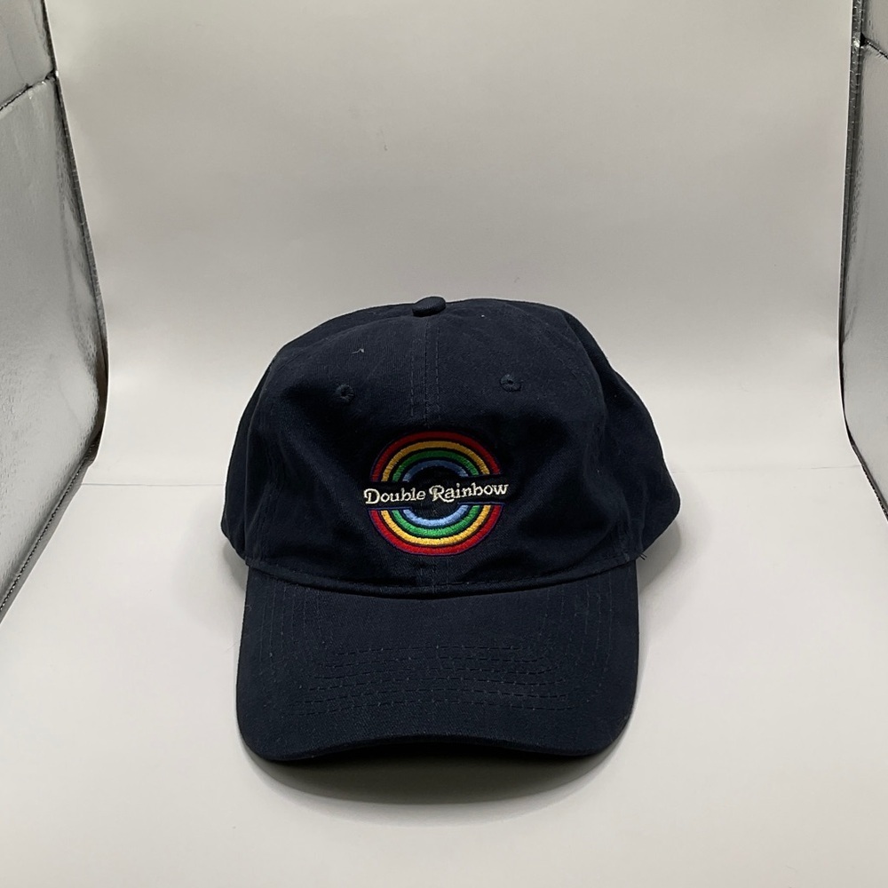 Double Rainbow Embroidered Dad Hat Navy Blue Port  Adjustable Pride Retro Cap